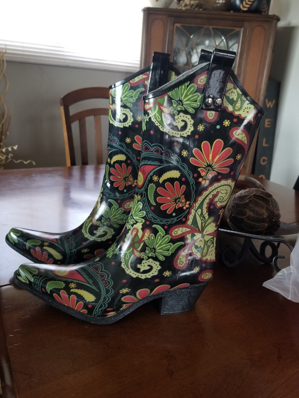 Nomad Paisley Floral Rain Boots Rubber Western Style US 8